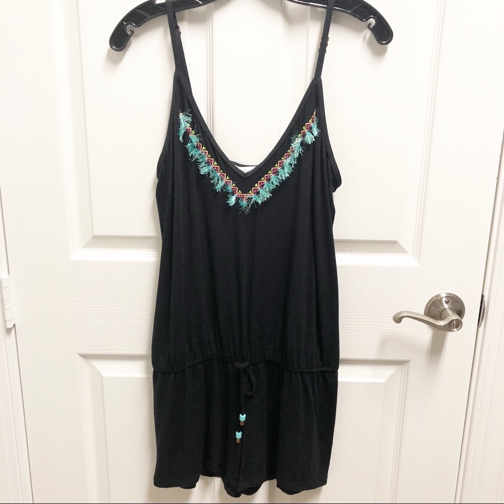🌸 ELLA MOSS Black Beaded Fringe Jersey Romper 🌸